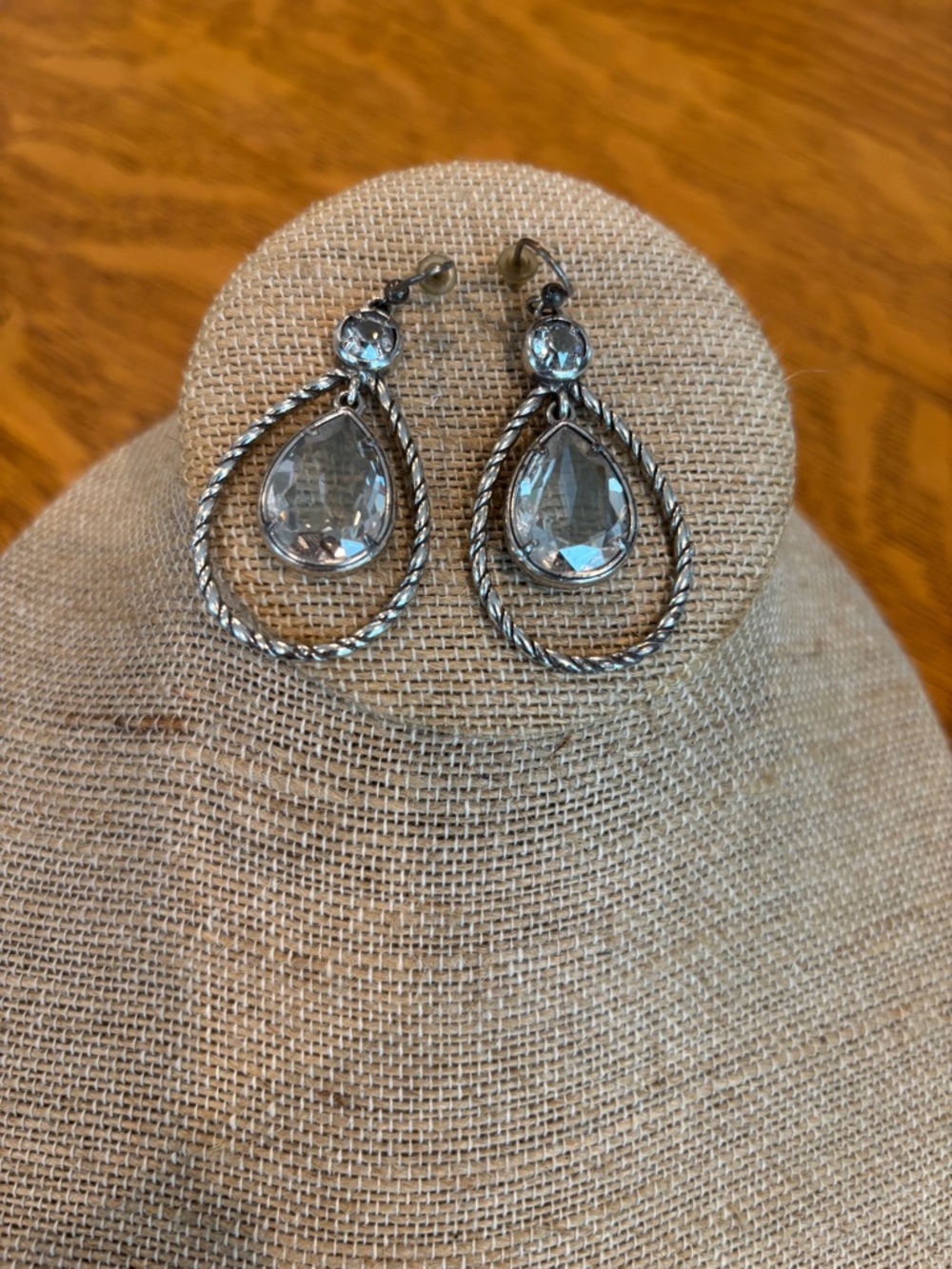Clear Teardrop Crystal Drop Earrings - Silver Tone